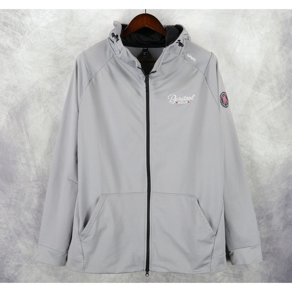 UNRL Barstool Golf Jacket Mens XL Gray Full Zip Hooded Performance Fleece 44464
